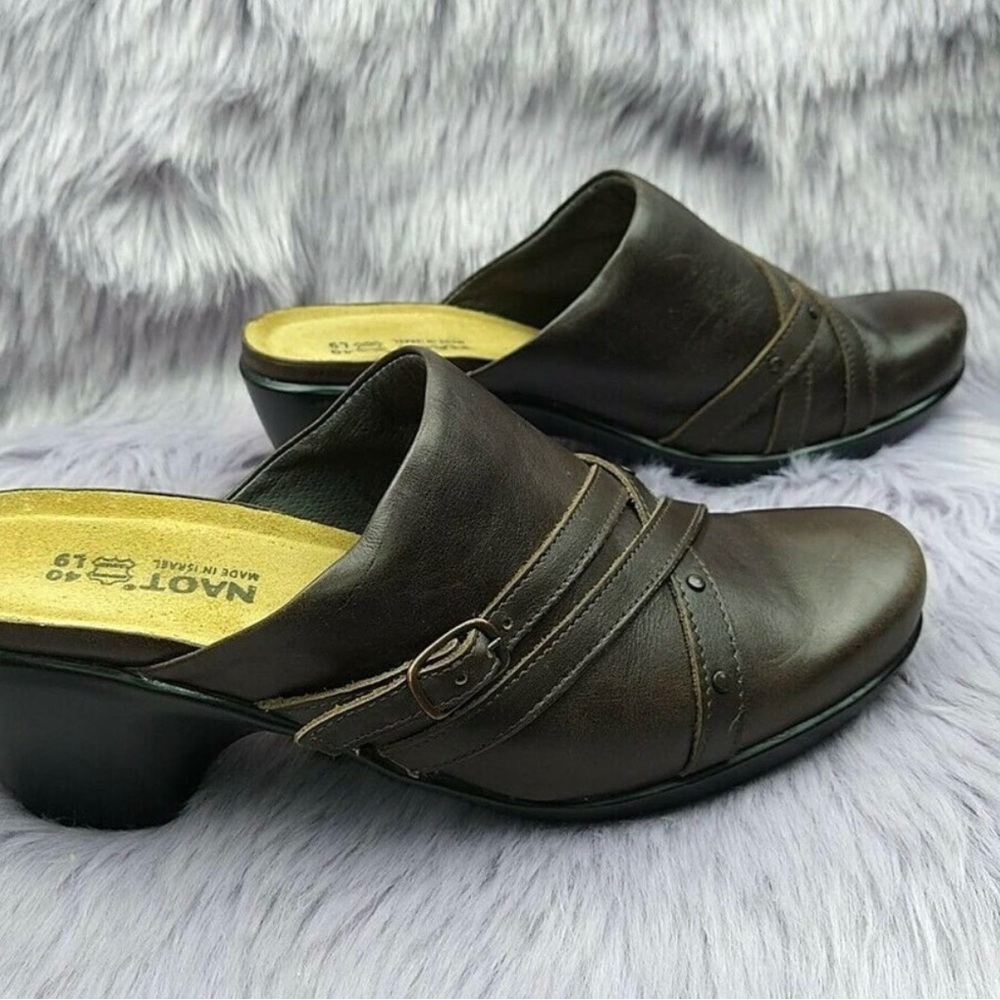 Naot Brown Leather Comfort Clogs Mules Size 9 (40)